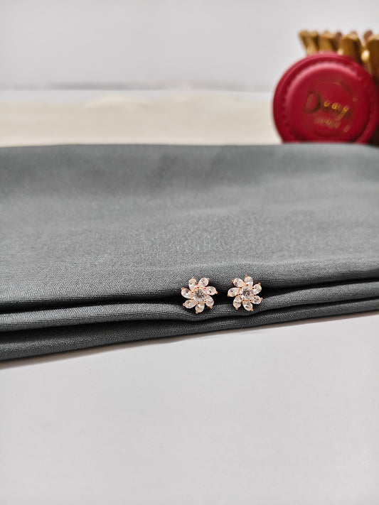 925 Silver Rose Gold Small Chakra Design White Stone Earrings