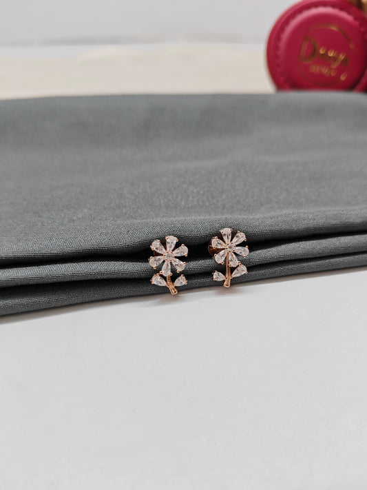 925 Silver Rose Gold Big Flower with Leaf Design Earrings