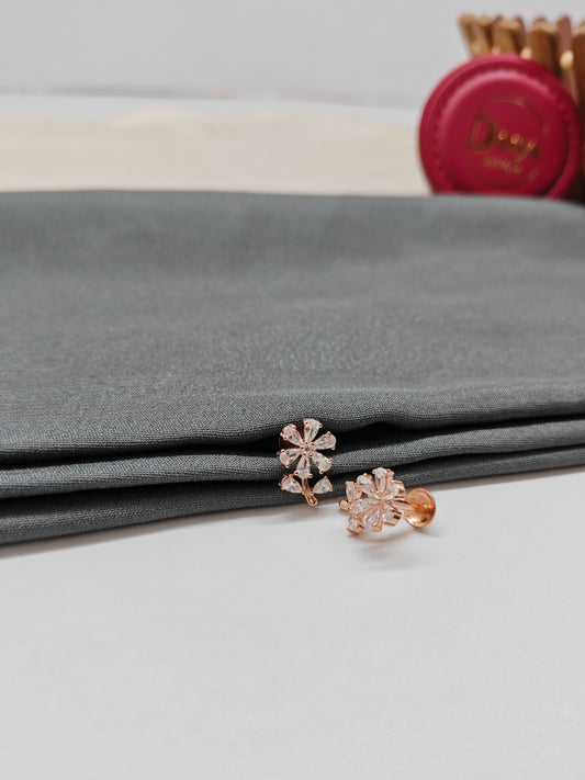 925 Silver Rose Gold Big Flower with Leaf Design Earrings