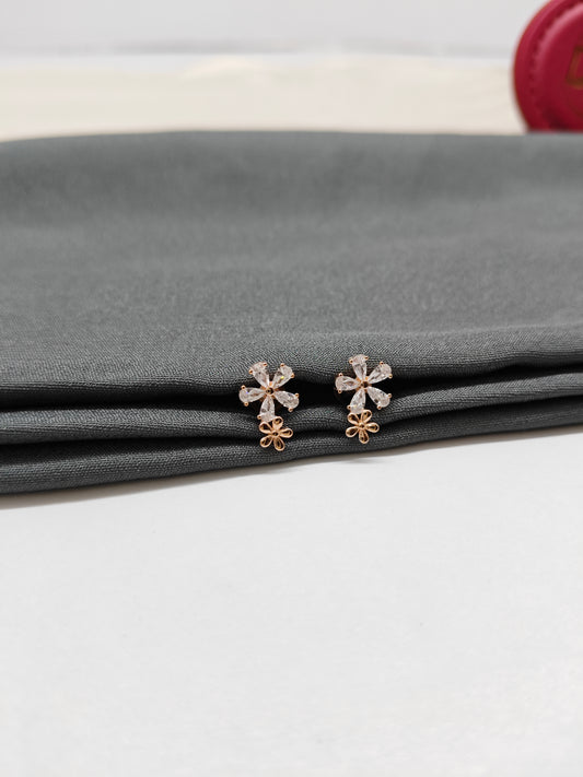 925 Silver Rose Gold Double Flower Design Earrings