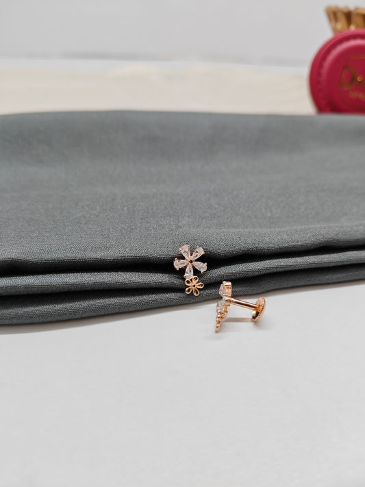 925 Silver Rose Gold Double Flower Design Earrings