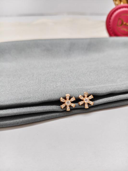 925 Silver Rose Gold Big Chakra Design White Stone Earrings