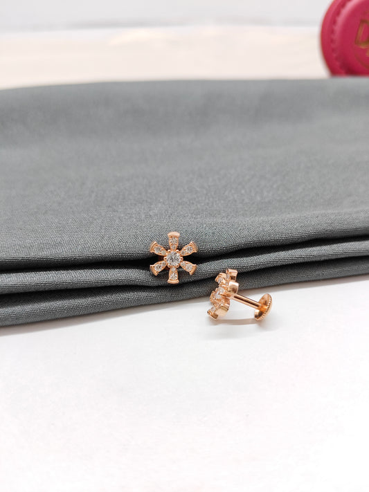 925 Silver Rose Gold Big Chakra Design White Stone Earrings
