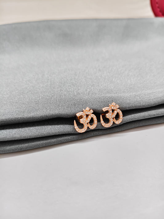 925 Silver Rose Gold Om Design Earrings