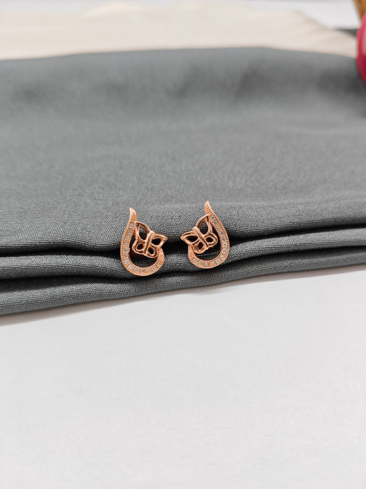 925 Silver Rose Gold Curve Butterfly Design Earrings