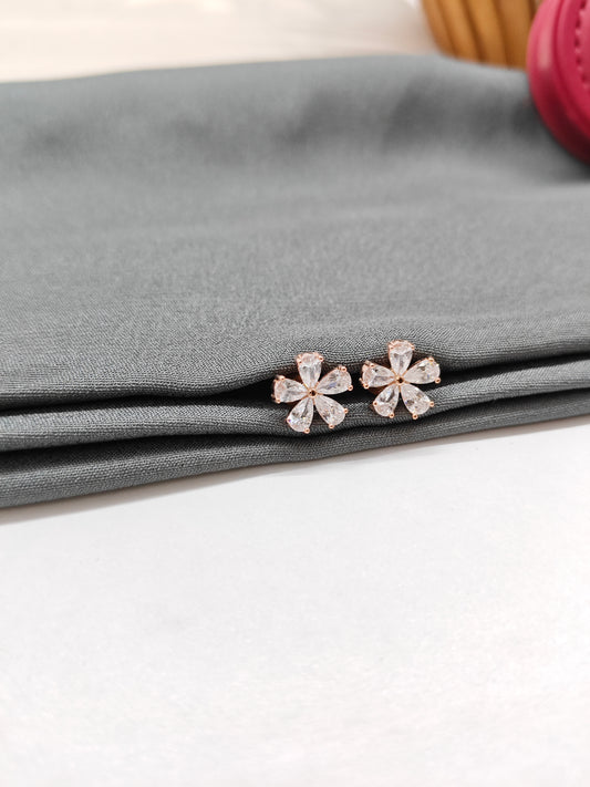 925 Silver Rose Gold Flower White Stone Earrings