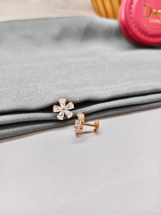925 Silver Rose Gold Flower White Stone Earrings