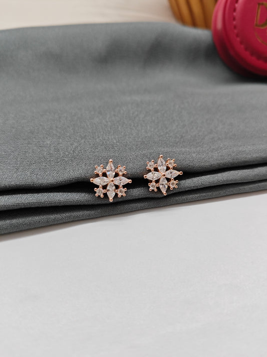 925 Silver Rose Gold Star Big White Stone Earrings