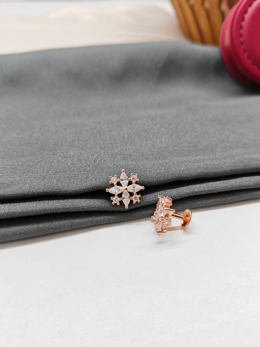 925 Silver Rose Gold Star Big White Stone Earrings
