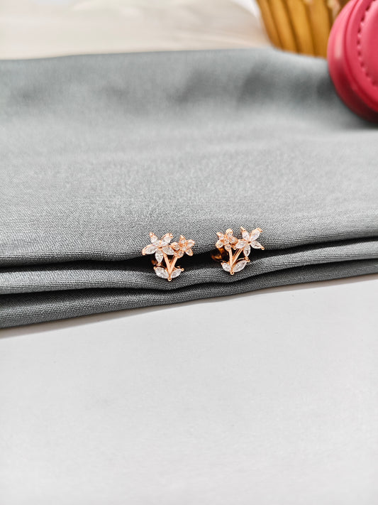 925 Silver Rose Gold Double Flower Earrings