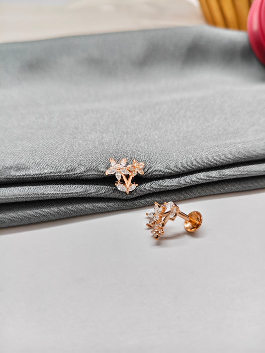 925 Silver Rose Gold Double Flower Earrings