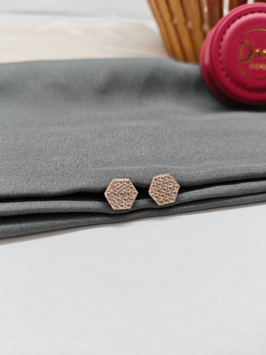 925 Silver Rose Gold Big White Stone Earrings