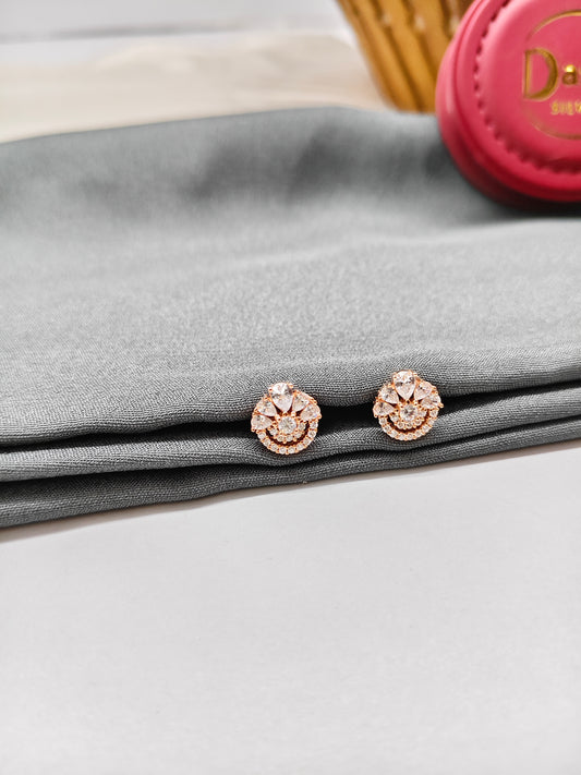 925 Silver Rose Gold Double Stone Flower Earrings