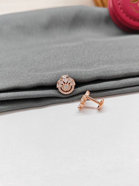 925 Silver Rose Gold Double Stone Flower Earrings