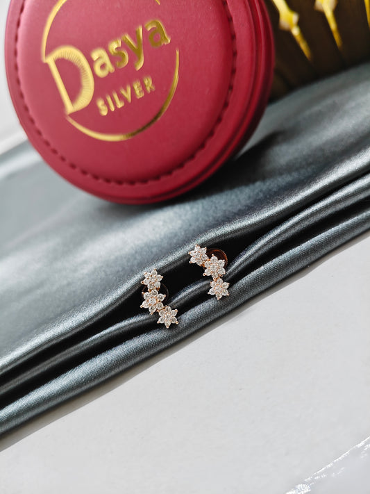 925 Silver Rose Gold 3 Star Design With White Stone Earrings