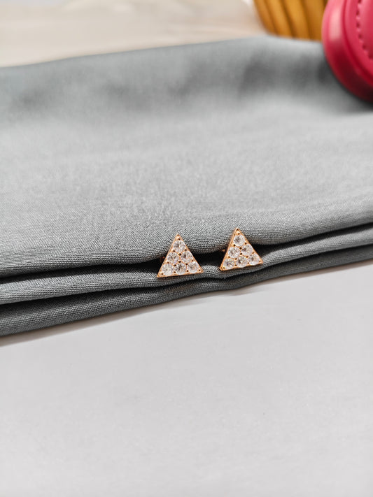 925 Silver Rose Gold Big Triangle White Stone Earrings