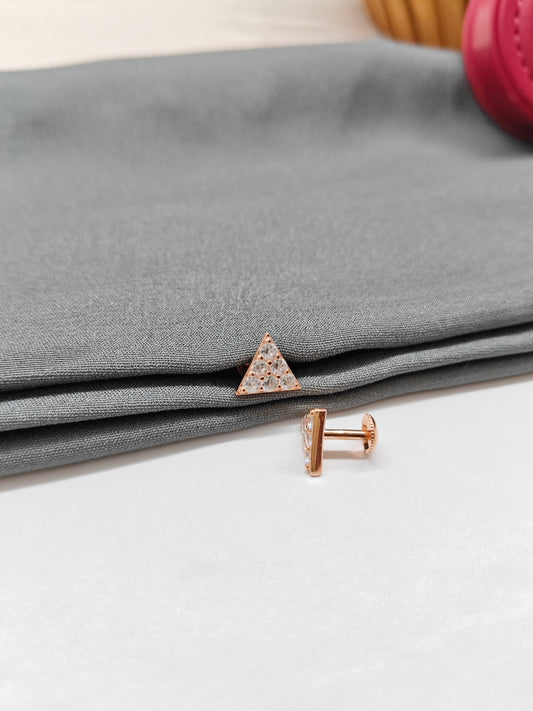 925 Silver Rose Gold Big Triangle White Stone Earrings