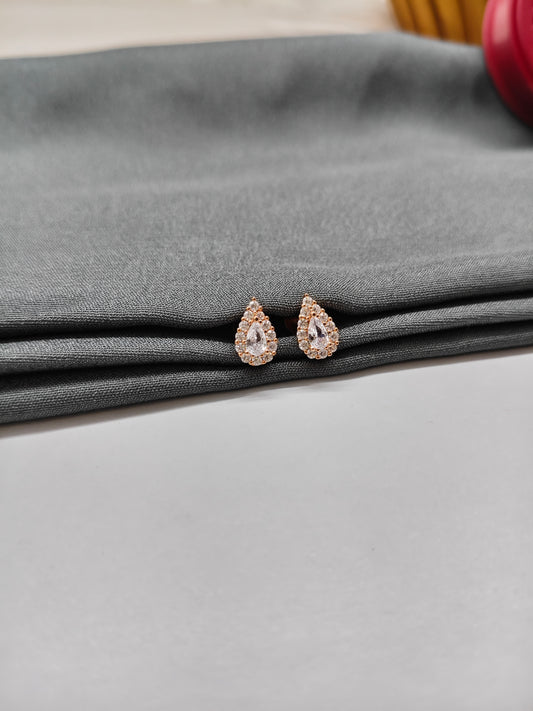 925 Silver Rose Gold Big White Tilak Design Earrings