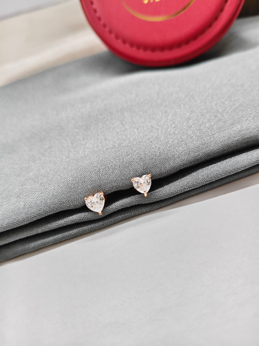 925 Silver Rose Gold Small Heart Single Stone Earrings