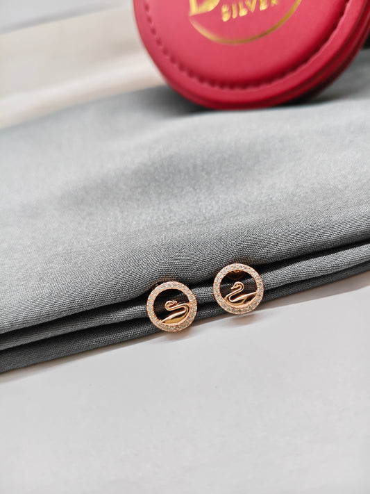 925 Silver Rose Gold Big Round Swan Earrings