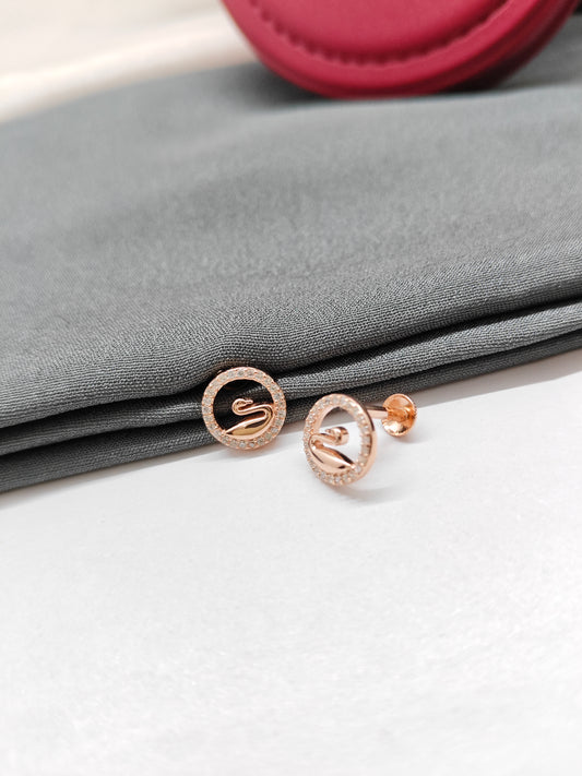925 Silver Rose Gold Big Round Swan Earrings