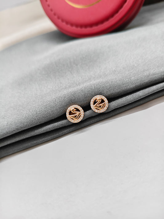 925 Silver Rose Gold Small Round Swan Earrings