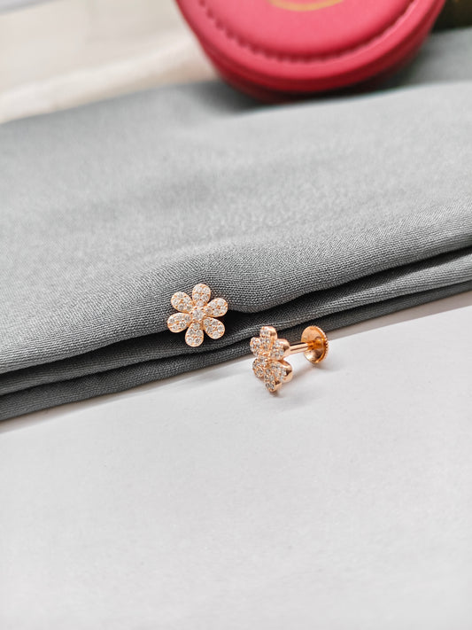 925 Silver Rose Gold Flower White Stone Earrings