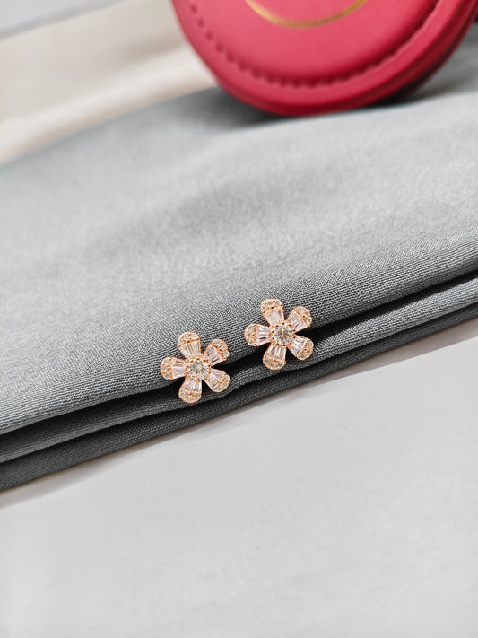 925 Silver Rose Gold Big White Stone Flower Earrings