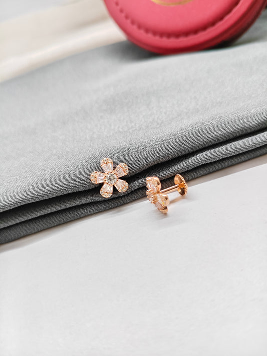 925 Silver Rose Gold Big White Stone Flower Earrings