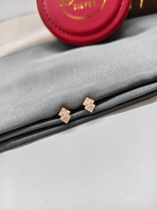 925 Silver Rose Gold Small White Stone Earrings