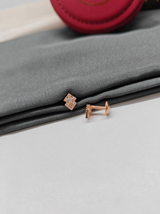 925 Silver Rose Gold Small White Stone Earrings