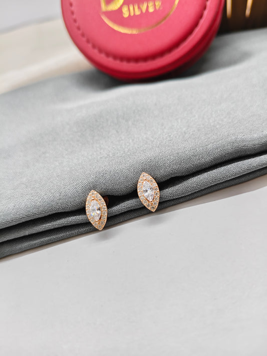 925 Silver Rose Gold Big White Stone Earrings