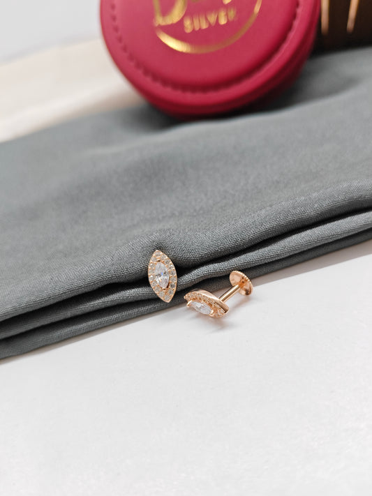 925 Silver Rose Gold Big White Stone Earrings