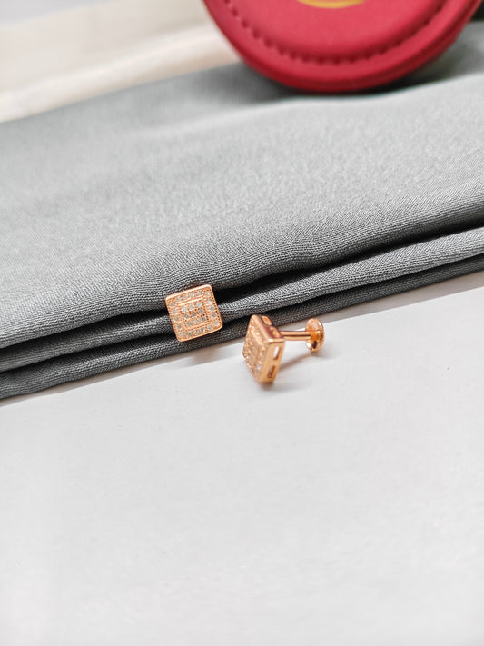 925 Silver Rose Gold Double Square White Stone Earrings