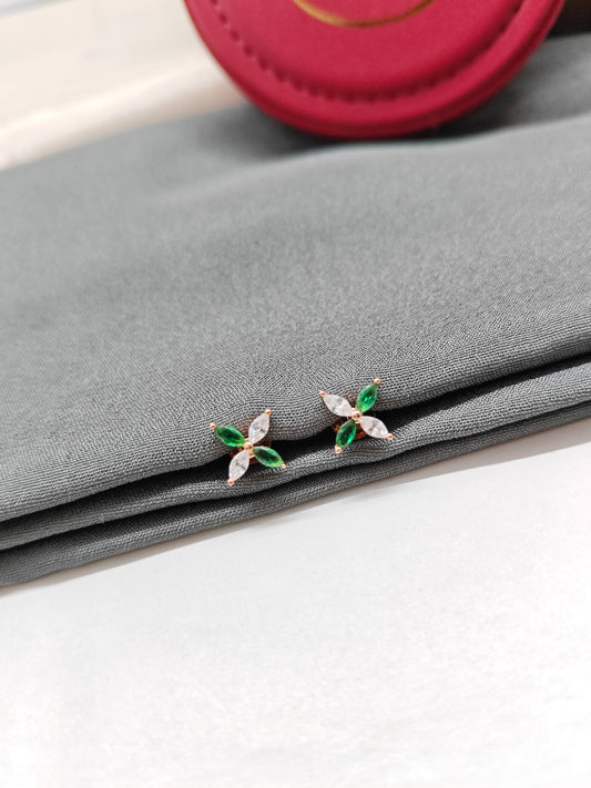 925 Silver Rose Gold Emerald With White Stone Earrings