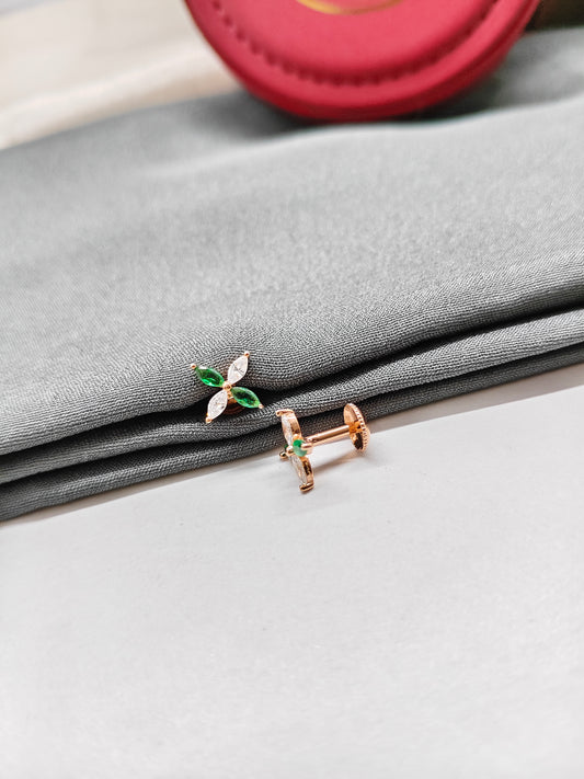 925 Silver Rose Gold Emerald With White Stone Earrings
