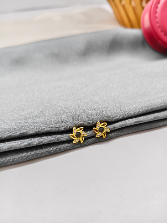 925 Silver Gold Colour Small Chakra White Stone Earrings