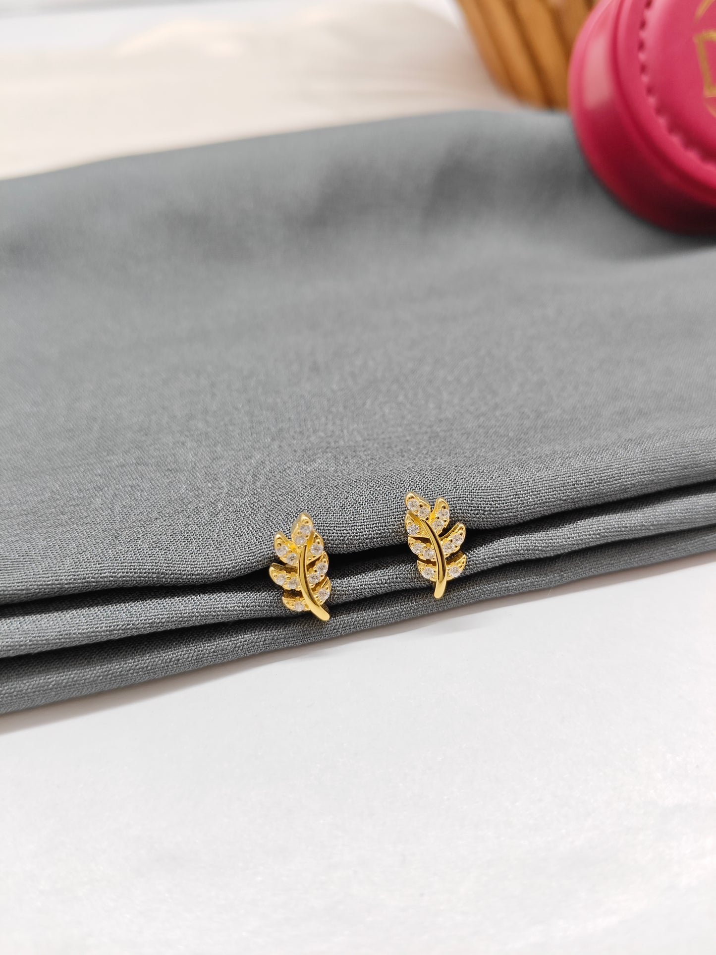 925 Silver Gold Colour Leaf Design Earrings