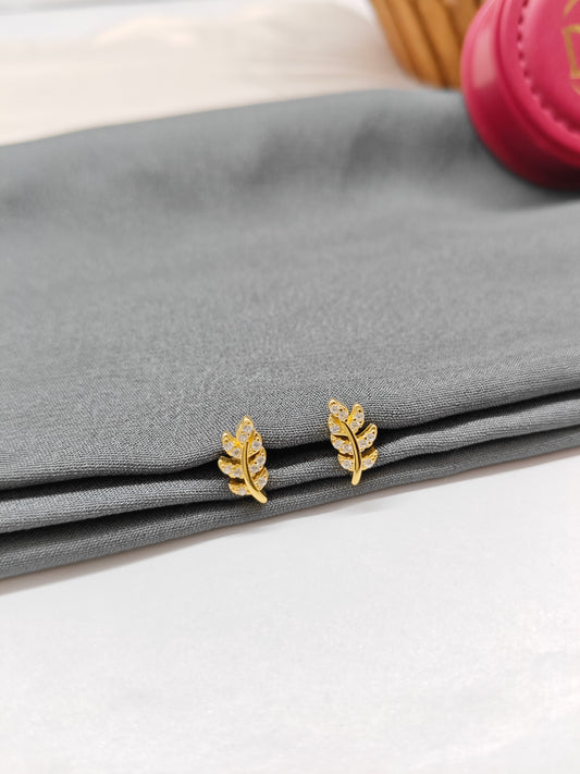 925 Silver Gold Colour Leaf Design Earrings