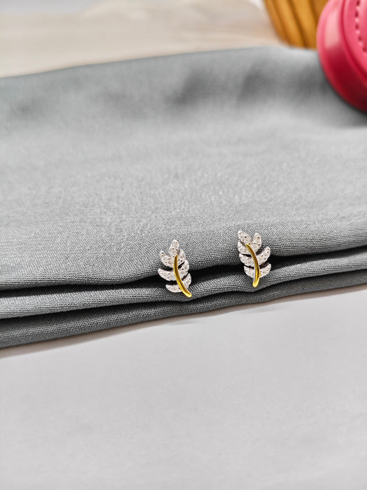 925 Silver Two Tone Gold  Leaf Design Earrings