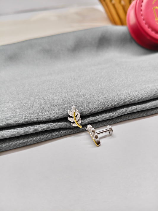 925 Silver Two Tone Gold  Leaf Design Earrings