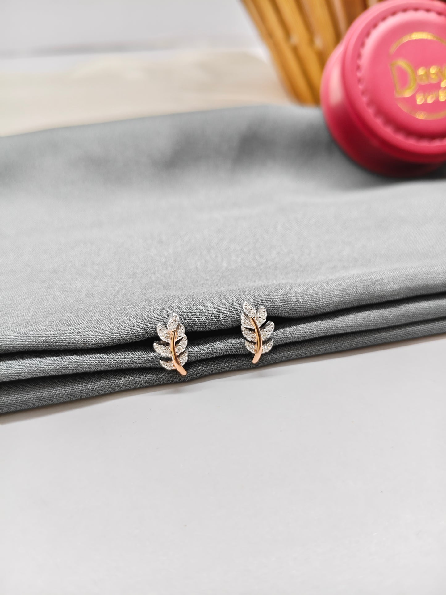 925 Silver Two Tone Rose Gold Leaf Earrings