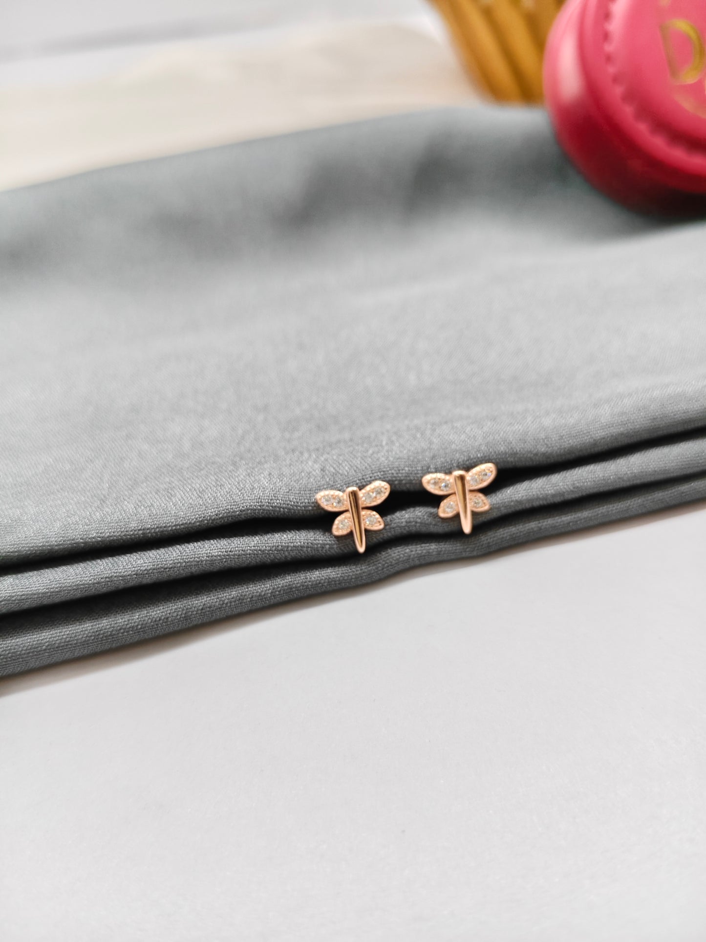 925 Silver Rose Gold Small Butterfly Earrings