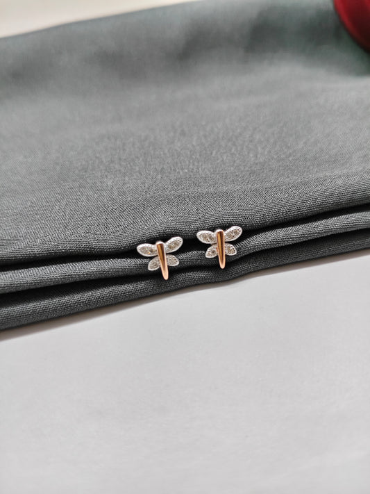 925 Silver Small Two Tone Rose Gold Butterfly Design Earrings
