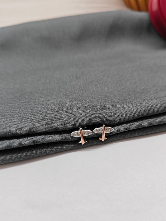 925 Silver Small Two Tone Rose Gold Aeroplane Design Earrings