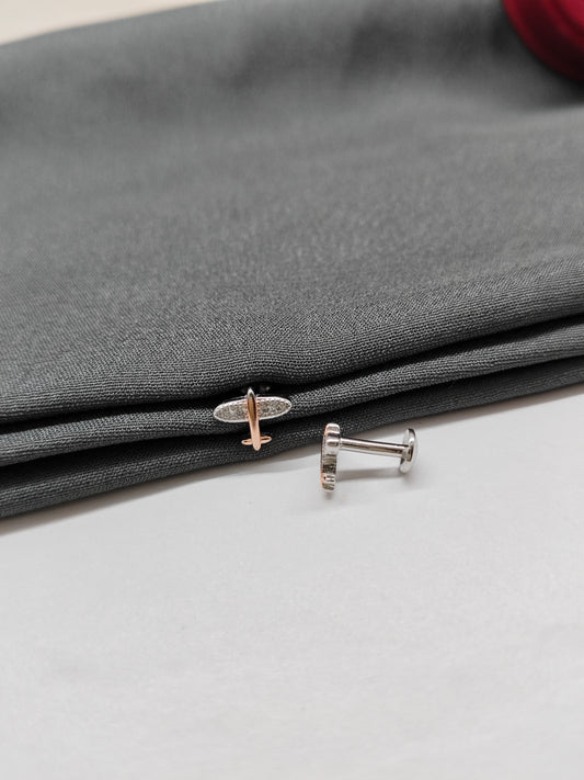 925 Silver Small Two Tone Rose Gold Aeroplane Design Earrings