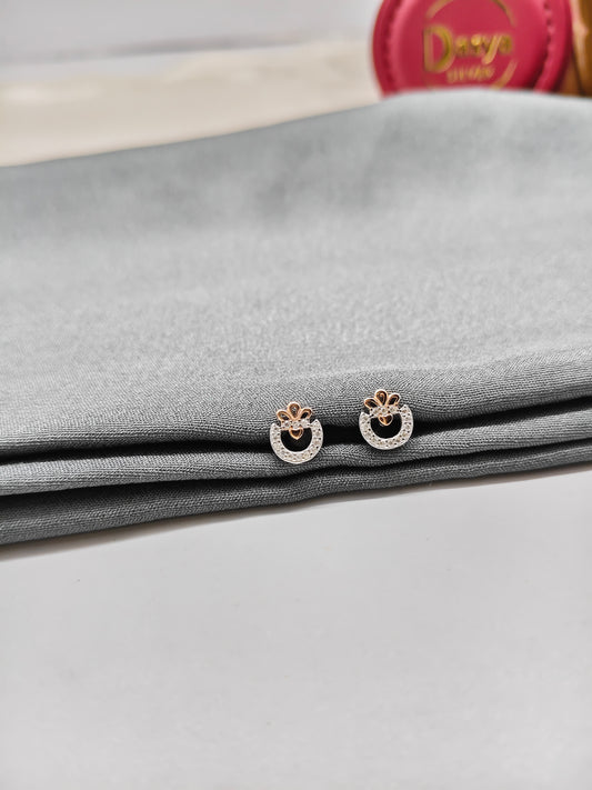 925 Silver Small Two Tone Rose Gold Crown Design Earrings