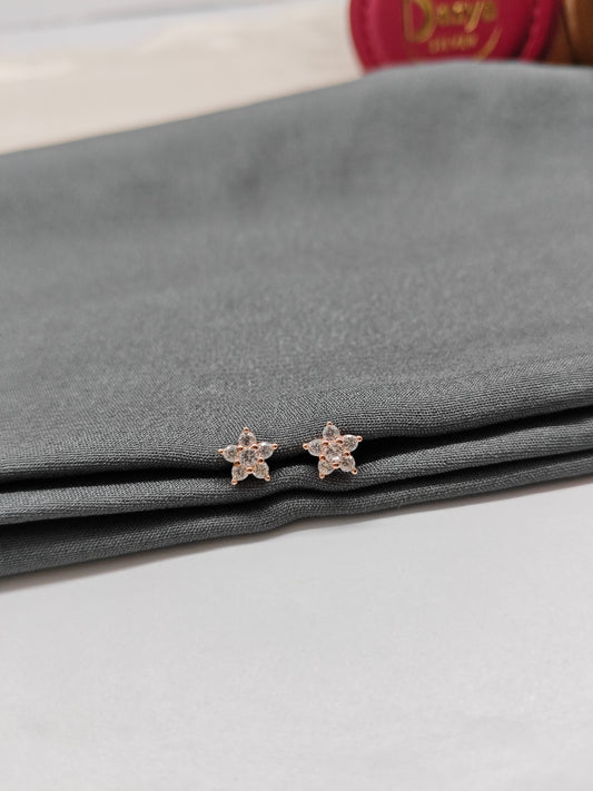 925 Silver Rose Gold Small Star White Stone Earrings