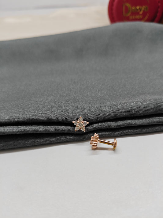 925 Silver Rose Gold Small Star White Stone Earrings