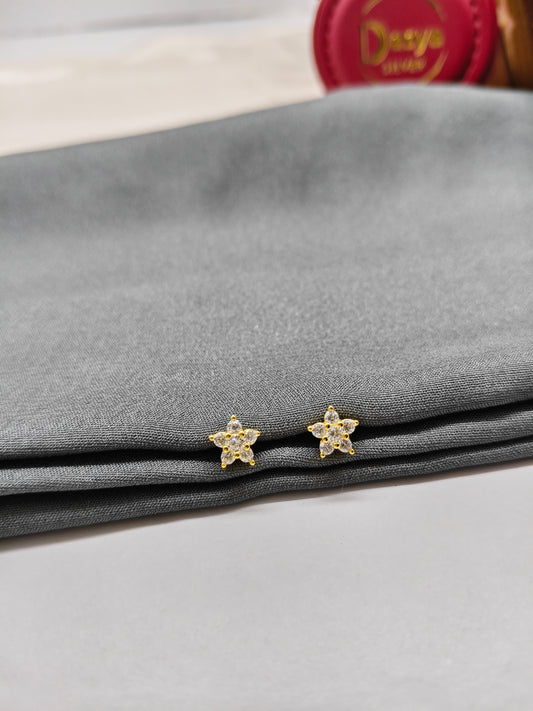 925 Silver Gold Colour Small Star Design Earrings